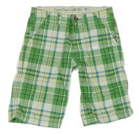 Bílo-zeleno-žluto-modré kostkované chino plátěné kraťasy