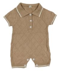 Hnědý károvaný úpletový kraťasový overal s límečkem SHEIN