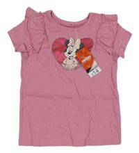 Nové - růžové tričko s Minnie a srdíčkem a volánky George