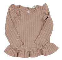 Pudrové úpletové mikinotriko s volánky PRIMARK