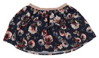 Tmavomodrá sukně s kytičkami a motýlky a třpytivým pasem H&M