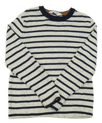 Bílo-tmavomodrý pruhovaný melírovaný svetr H&M