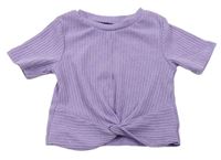 Fialové žebrované úpletové crop tričko Shein 