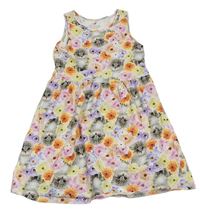 Barevné květované bavlněné šaty s kočkami H&M
