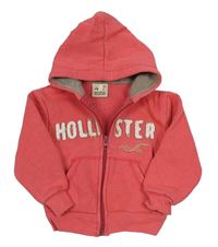 Lososová propínací mikina s nápisem a kapucí Hollister