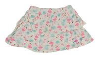 Bílá bavlněná vrstvená sukně s plameňáky a listy Primark