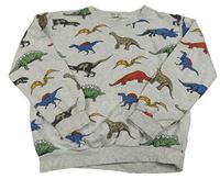 Světlešedá melírovaná mikina s dinosaury