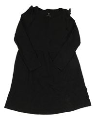 Černé žebrované bavlněné šaty s volánky H&M