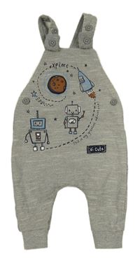Šedé melírované laclové tepláky s roboty a raketou George