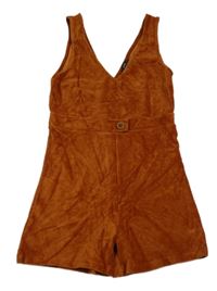 Hnědý žebrovaný sametový kraťasový overal George