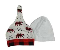 2x bavlněná čepice - bílá s losy a šipy + bílá