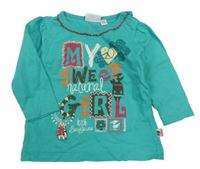 Modrozelené triko s nápisem a obrázky Blue Seven