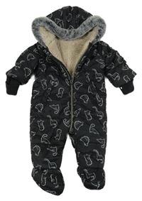Černá šusťáková zimní kombinéza s dinosaury a kapucí George