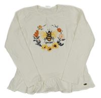 Smetanové triko s květy a včelou