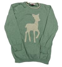 Zelený melírovaný svetr se srnkou Topolino