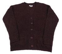 Vínový třpytivý propínací svetr