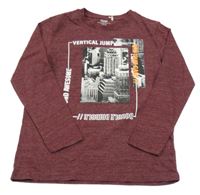 Vínové melírované triko s mrakodrapy Yigga