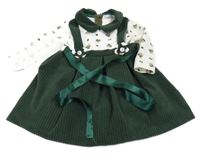 Tmavozeleno-bílé šaty s medvědy a mašlemi