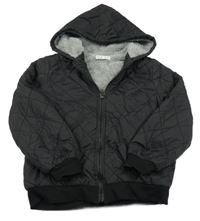 Černá prošívaná šusťáková zateplená bunda s kapucí Shein