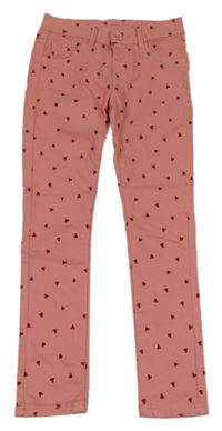 Starorůžové plátěné skinny kalhoty se srdíčky Dopodopo