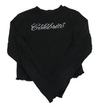 Černé žebrované crop triko s nápisem z kamínků H&M