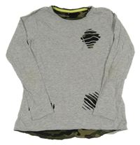 Šedé melírované triko s prodíráním Chapter Young