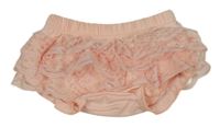 Růžové plenkové kalhoty s krajkovými volánky