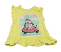 Žluté tričko s autem a kočkou Topomini