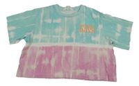 Tyrkysovo-růžovo-bílé batikované crop tričko s nápisem H&M