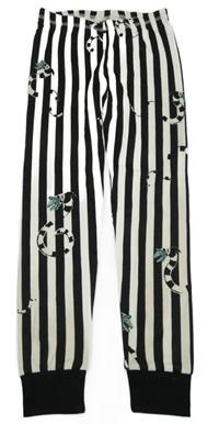 Smetanovo-černé pruhované pyžamové kalhoty s hady - Beetlejuice George