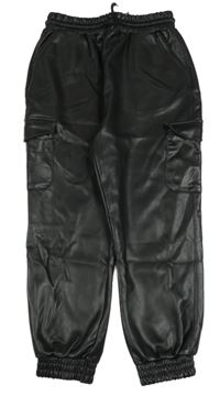 Černé koženkové cargo cuff kalhoty Next