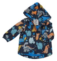 Černá šusťáková lehce zateplená bunda s dinosaury a kapucí Matalan