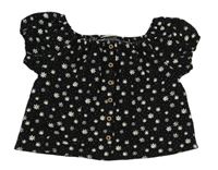 Černo-bílý květovaný lehký crop top Matalan
