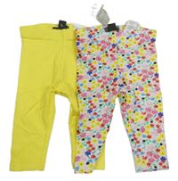 2x legíny - žluté + bílo-barevné květované Primark