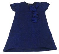 Tmavomodré třpytivé pletené šaty s mašlí H&M