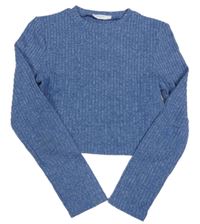 Modré žebrované úpletové crop triko Primark