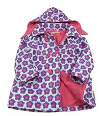 Bílo-fialovo-růžová květovaná podzimní nepromokavá bunda s kapucí 