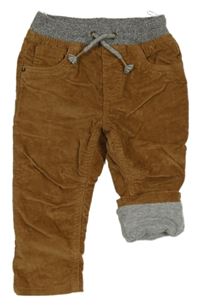 Hnědé podšité manšestráky s úpletovým pasem C&A