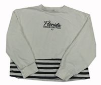 Bílá lehká crop mikina s černými proužky a nápisem 