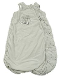 Světlešedý sametový zateplený spací pytel s hvězdičkami 