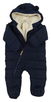 Tmavomodrá šusťáková zimní kombinéza s kapucí F&F