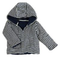 Bílo-tmavomodrá pruhovaná sametová zateplená mikina s kapucí M&S