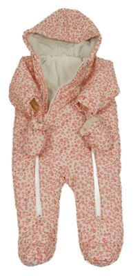 Světlerůžovo-červená květovaná šusťáková zimní kombinéza s kapucí F&F