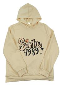 Smetanová mikina s nápisem a kapucí 