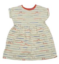 Krémovo-barevné pruhované bavlněné šaty s králíky Nutmeg