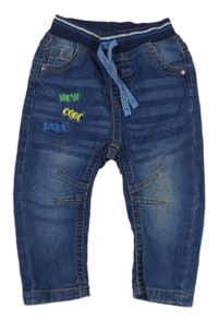 Modré teplákové rifle s nápisy a úpletovým pasem Ergee