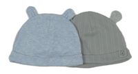 2set - 2x čepice s oušky - šedá + světlemodrá 