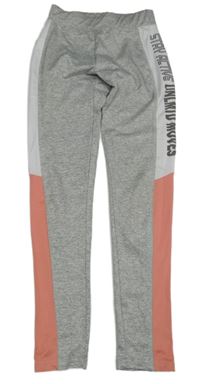 Světlešedo-bílo-růžové sportovní legíny s nápisem Ergeenomixx