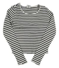 Bílo-černé žebrované pruhované crop triko Page one young