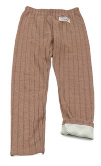 Starorůžové žebrované úpletové zateplené legíny s nášivkou Shein